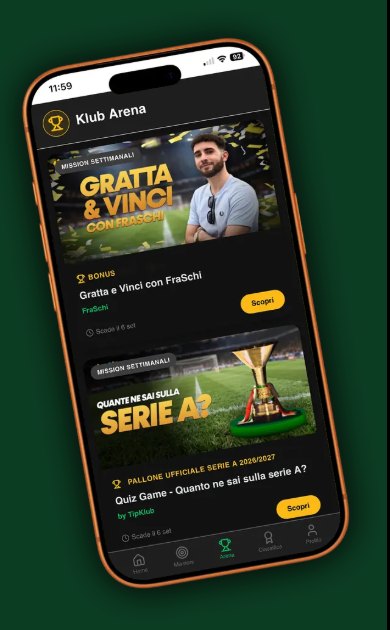 Schermata Klub Arena dell'app TipKlub